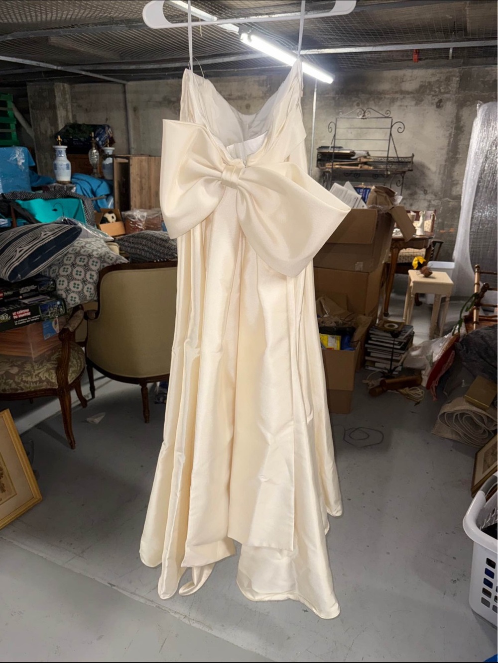 Ivory Satin A-Line Dress with Statement Bow